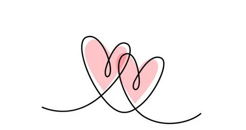 Two hearts in simple one line style and color shape love signs. Love background Stock Illustration