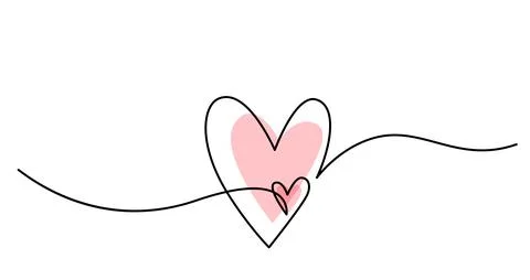 Two hearts in simple one line style and color shape love signs. Love background Stock Illustration