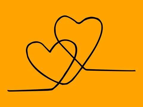 Two hearts simple vector drawn line art Stock Illustration