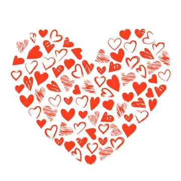 Two Hearts with small hand drawn hearts and an inscription Stock Illustration
