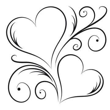 Two Hearts with Swirl Elements Stock Illustration