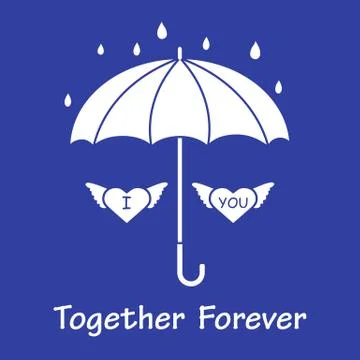 Two hearts with wings under an umbrella. Stock Illustration