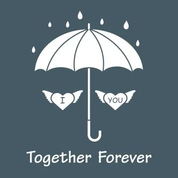 Two hearts with wings under an umbrella. Stock Illustration
