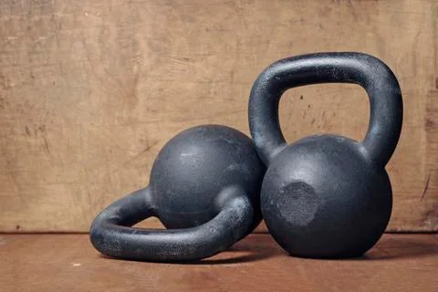 Two heavy kettlebell black Stock Photos