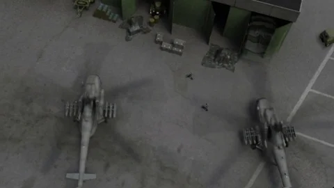 Two Helicopters in Military Base Preparing to Take off Stock Footage 78534558