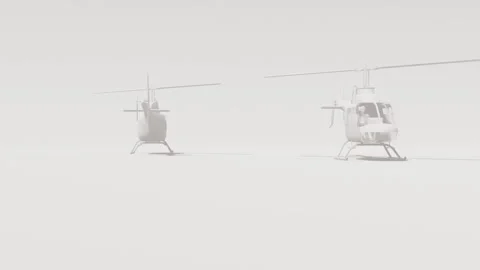 Two Helicopters Parked on a Bright White Snowy Landscape Stock Footage 330920236