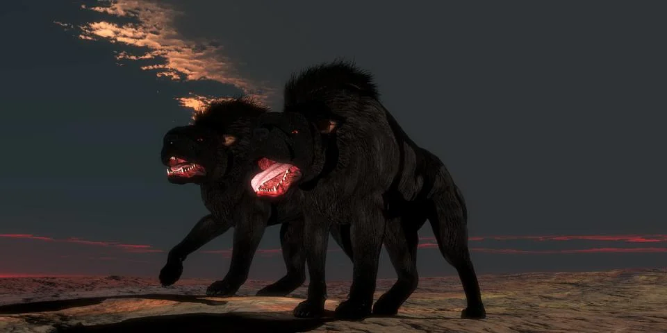Two Hellhounds Stock Illustration