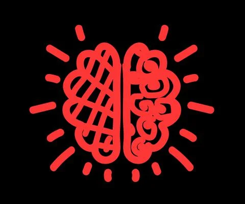 Two hemispheres of the brain on a black background. Symbol. Vector Stock Illustration