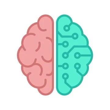 Two hemispheres of the brain. Human and cyber brain icon. Stock Illustration