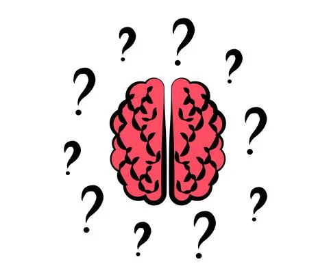 Two hemispheres of the brain on a white background. Question mark. Stock Illustration
