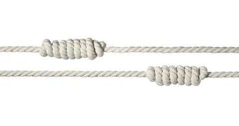 Two hemp ropes with knots isolated on white Stock Photos