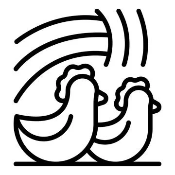 Two hens crowing under a chicken coop roof Stock Illustration