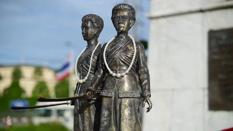 Two Heroines Monument Statuettes, Phuket Stock Footage 85413550