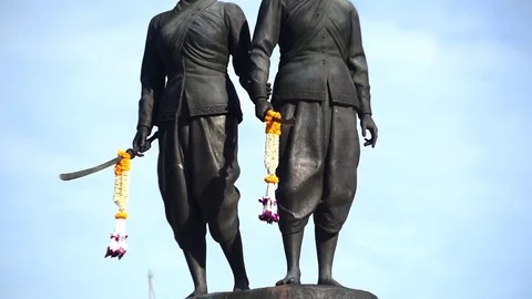 Two Heroines Monument Tilt Up Medium, Phuket Stock Footage 85413761