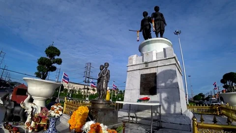 Two Heroines Mounument, Phuket, Pan Right Stock Footage 84839743