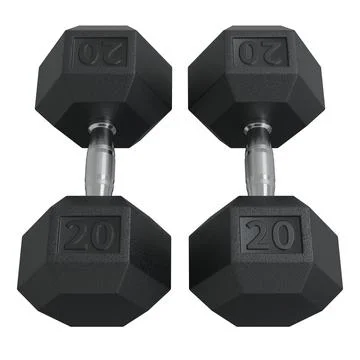 Two Hex Dumbbells with number 20, weightlifting gym equipment top view Illustrazione stock