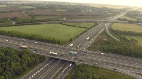 Two highway bridge intersection, forward motion. Aerial view Stock-Footage 67881841