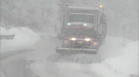 Two highway snow plows in winter storm Stock Footage 47674725