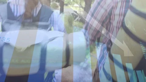Two hikers walking trail, camera pulling back, overlay showing over packs, Stock Footage 333169731