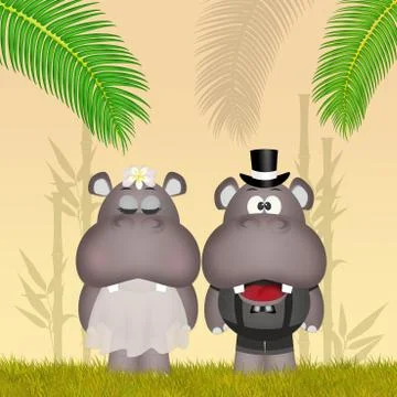 Two hippos in the jungle Stock Illustration