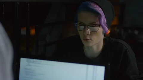 Two Hipsters Programming Together Stock Footage 105291845
