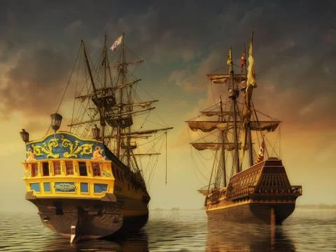 Two historic ships Stock Illustration