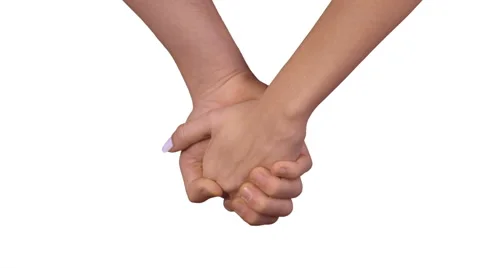 Two holding hands on white background, female hand in front 4K Stock-Footage 46367780