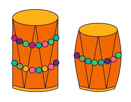 Two Holi Drums Dhol elements. Celebration of Indian festival of love and color Stock Illustration