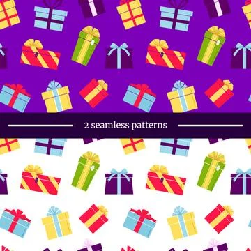 Two holiday seamless patterns with gift boxes. Wrapping paper for Christmas,  Stock Illustration