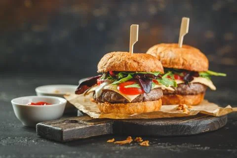 Two homemade burger 库存照片