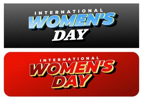 Two horizontal banners reading international womens day in bold 3d typograp.. イラスト素材