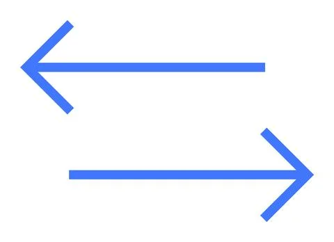 Two Horizontal Blue Arrows Pointing in Opposite Directions, One Upward Left.. Ilustración de archivo