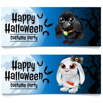 Two horizontal cards on the theme of the Halloween holiday. Vector illustration. Stock Illustration