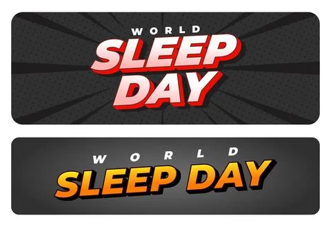 Two horizontal rectangular banners, comic style world sleep day text top ba.. Stock Illustration