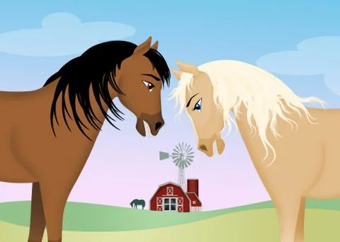 Two horses on the farm Stock Illustration