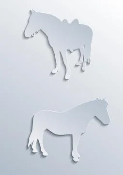 Two horses silhouettes in paper effect Stock Illustration