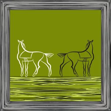 Two horses stand with their backs to each other Stock Illustration