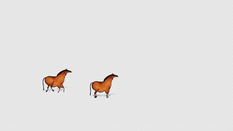 Two horses walking in a field. Isolated transparent video. Cartoon. Stock Footage 288625812