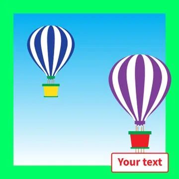 Two hot air balloons with baskets fly in blue sky Stock Illustration
