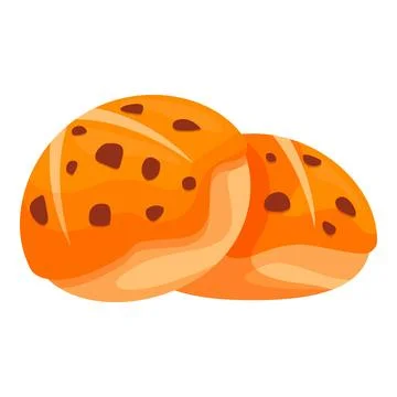 Two hot cross buns featuring chocolate chips resting on white background Stock Illustration