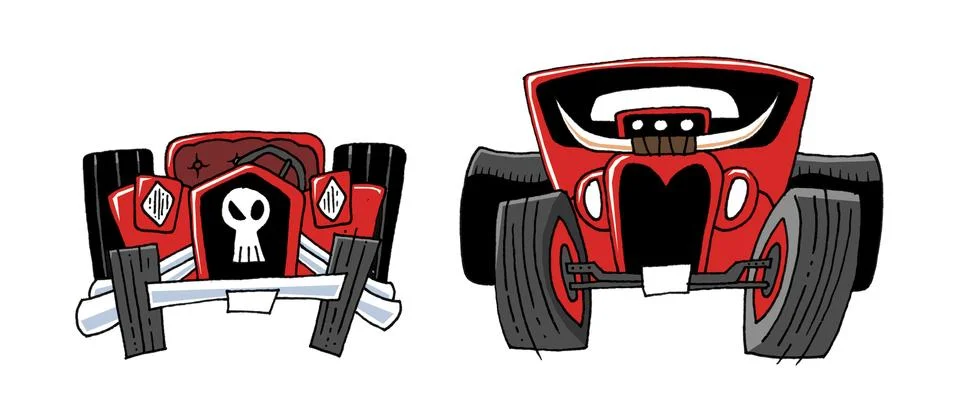 Two hot rods in a front view open T-bucket fords Stock Illustration