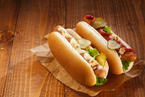 Two hotdogs with copy space Stock Photos
