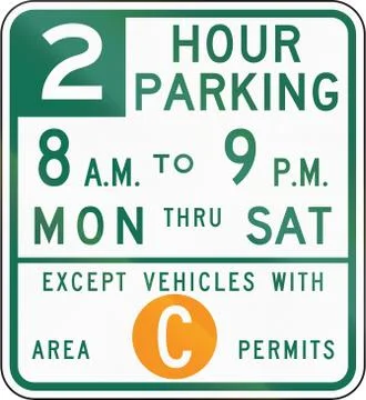 Two Hour Parking Except Area C Illustrazione stock