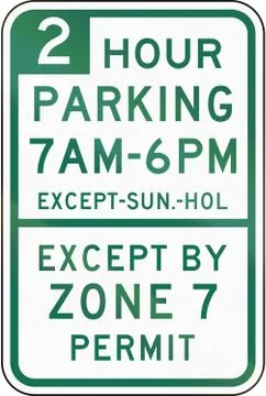 Two Hour Parking Except Zone 7 Illustrazione stock