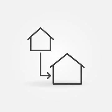 Two Houses Connected with Arrow vector concept line icon Stock Illustration