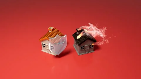 Two Houses Showing Protected Versus Uninsured Fire Damage Stock Footage 334979577