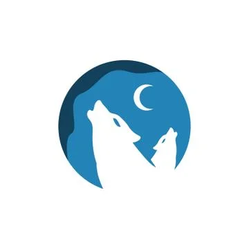Two howling wolf logo design vector sign concept illustration Stock Illustration