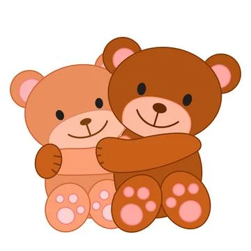 Two hugging bears. Cute cartoon illustration. Love and friendship concept. Print Stock Illustration