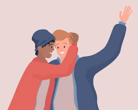 Two hugging men vector flat illustration. Gay couple, LGBT people. Homosexual Stock Illustration