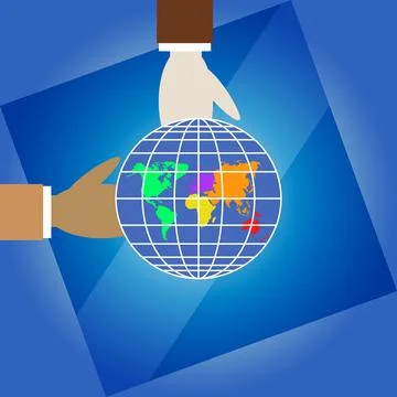 Two human different color hands hold planet Earth Stock Illustration